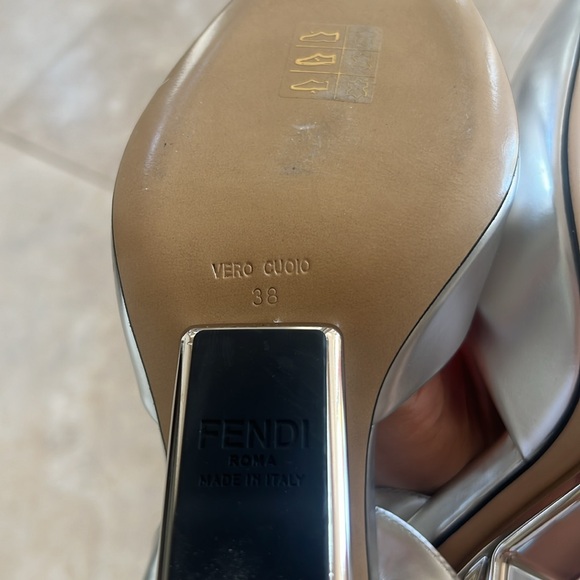 100% AUTHENTIC FENDI FIRST METALLIC F-HEEL SLINGBACK - Picture 8 of 11